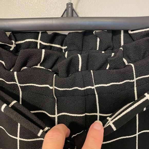 SHEIN MOOSTA Grid Print Paperbag Waist Belted Wide Leg Pants geometric XL sz 12 - Picture 7 of 8